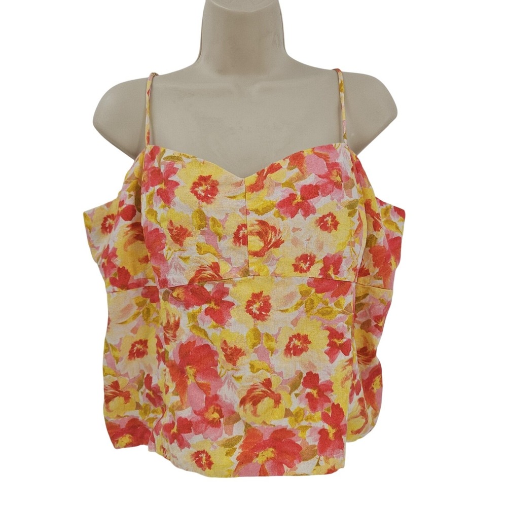 Old Navy Linen Tank Top‎ Women XL Floral Yellow Summer Strappy Beachy Cottage
